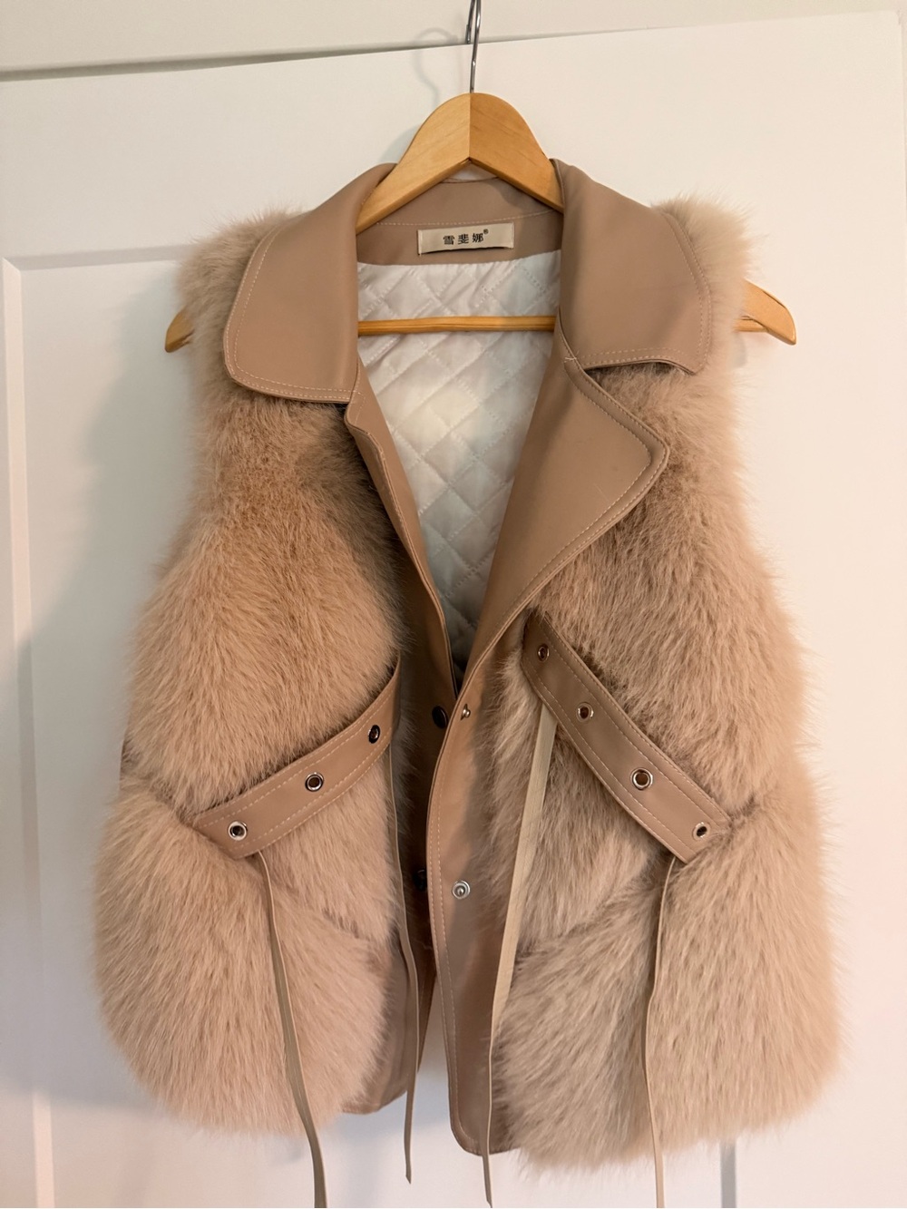 Taupe Faux Fur Vest with Leather Trim - Women's Sleeveless Layering